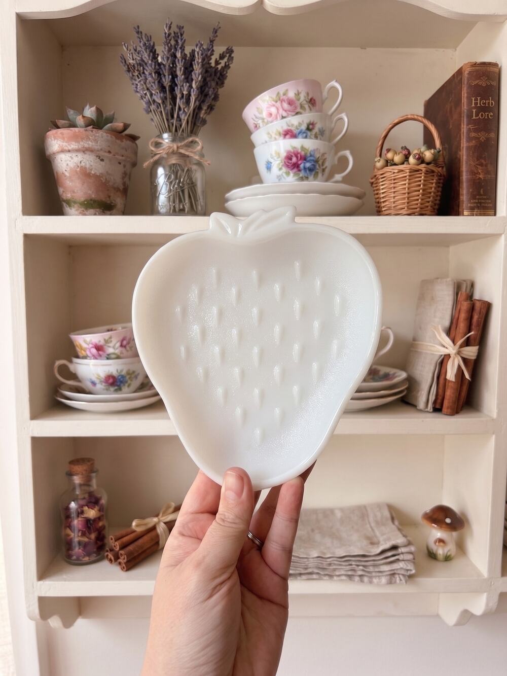Vintage 1950s Strawberry Hazel Atlas White Milk Glass Dish, Berry Plate